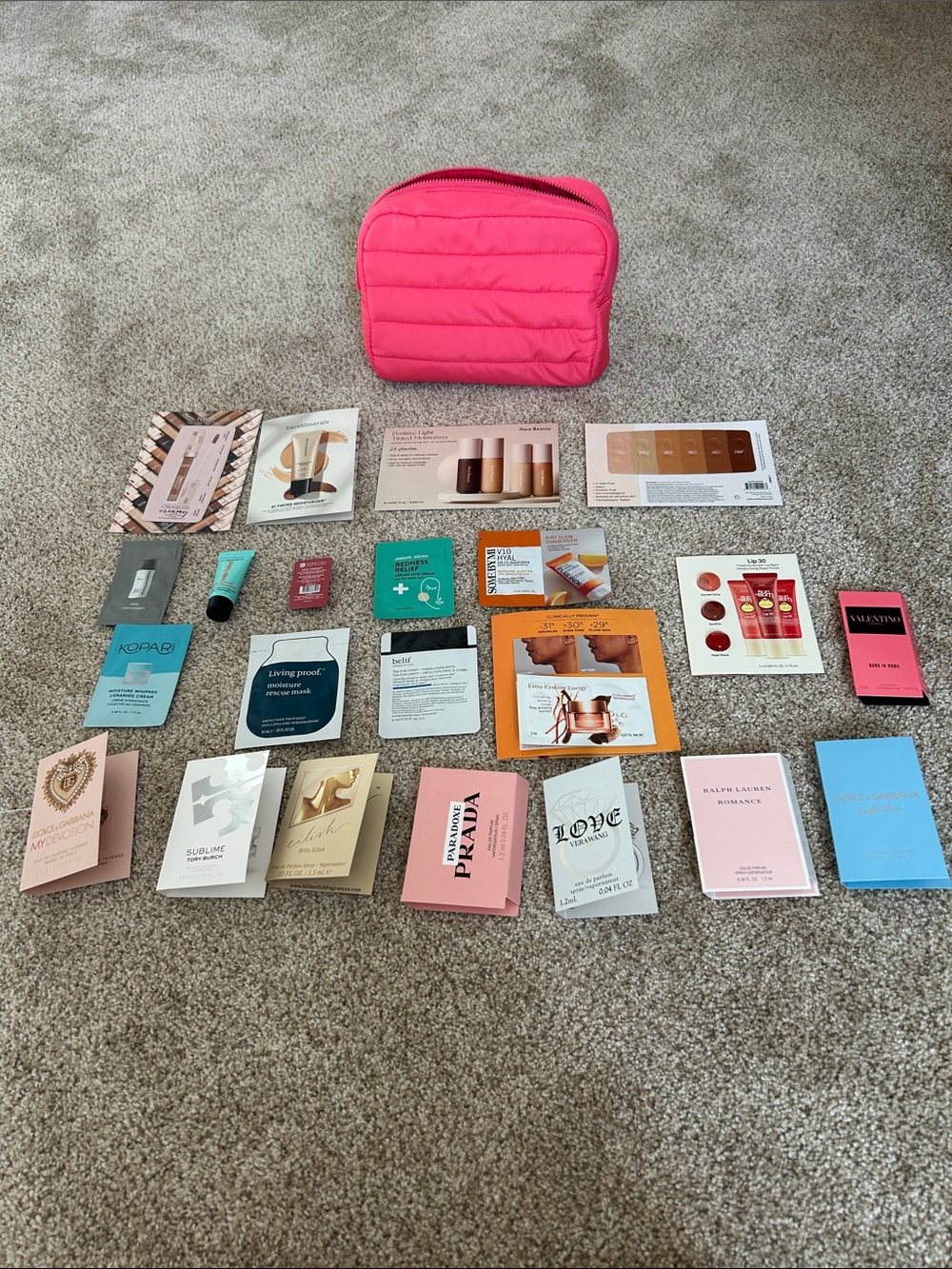 Ulta Beauty Pink Quilted Makeup Bag with Assorted Samples